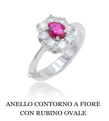 ANELLO CONTORNO A FIORE CON RUBINO OVALE