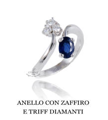 ANELLO CON ZAFFIRO  E TRIFF DIAMANTI